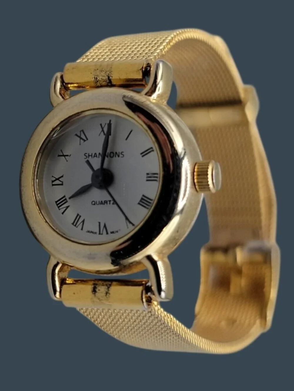 Vintage Shannons Ladies Watch Gold Tone Mesh Band Polished Case 20.5mm 7